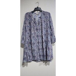 UMGEE Dress Womens Large Purple Floral Print Keyhole Neck Mini Semi Sheer Casual